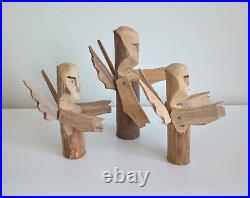 Collection Of Three Folk Art Carved Wood Angels Signed Cordova New Mexico