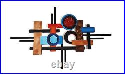 Contemporary Wood and Metal Wall Sculpture 54x34, Abstract Wall Art by Art69