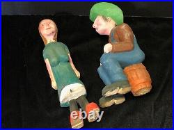 Country Farm Couple Wood Carvings by Tennessee Artist Glen Harbin 1970's