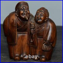 Couple sweet love together until old age hand carved wood Statue art Sculpture