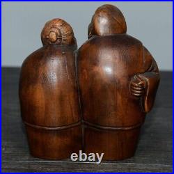 Couple sweet love together until old age hand carved wood Statue art Sculpture