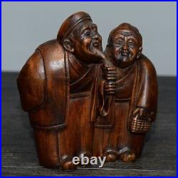 Couple sweet love together until old age hand carved wood Statue art Sculpture