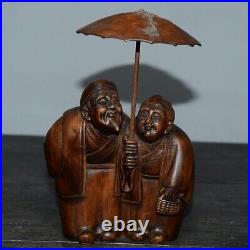 Couple sweet love together until old age hand carved wood Statue art Sculpture