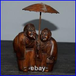 Couple sweet love together until old age hand carved wood Statue art Sculpture