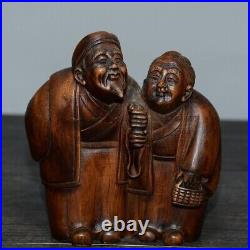 Couple sweet love together until old age hand carved wood Statue art Sculpture