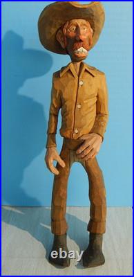 Cowboy Wood Carving, American West Charicature Original 1983 by Claude Bolton
