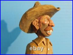 Cowboy Wood Carving, American West Charicature Original 1983 by Claude Bolton