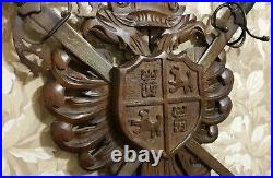 Crowned eagle blason wood carving panel Antique french architectural salvage