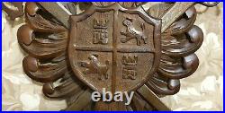Crowned eagle blason wood carving panel Antique french architectural salvage