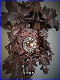 Cuckoo clock black forest 1 day original german wood carving mechanical new top