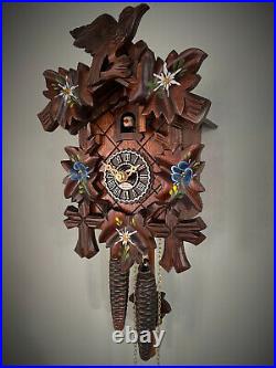 Cuckoo clock black forest 1 day original german wood carving mechanical painted