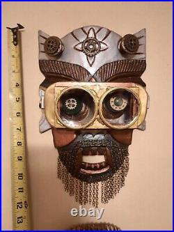 Custom Sculpture Face Mask Mixed Material Singed Wood Metal One of a Kind