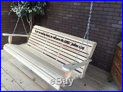 Cypress Wood Porch Swing With Hanging Hardware with engraving of your chose