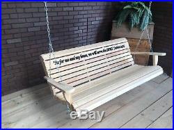 Cypress Wood Porch Swing With Hanging Hardware with engraving of your chose