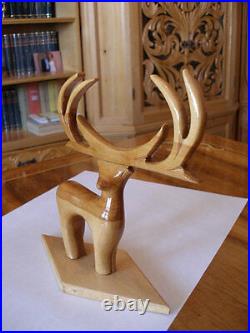 DEER MALE CARVED WOOD SCULPTURE by STELICA COVACI