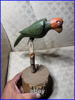 Dan And Barbara Strawser Hand-Carved/Painted Wood Bird On Branch Sculpture Dan And Barbara Strawser Hand-Carved/Painted Wood Bird On Branch Sculpture