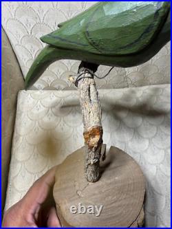Dan And Barbara Strawser Hand-Carved/Painted Wood Bird On Branch Sculpture Dan And Barbara Strawser Hand-Carved/Painted Wood Bird On Branch Sculpture