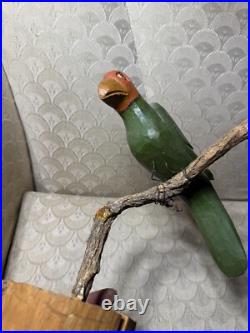 Dan And Barbara Strawser Hand-Carved/Painted Wood Bird On Branch Sculpture Dan And Barbara Strawser Hand-Carved/Painted Wood Bird On Branch Sculpture