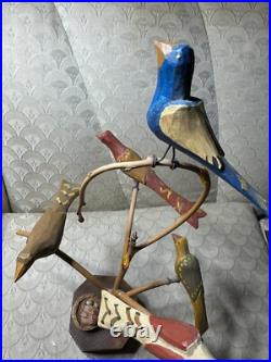 Dan And Barbara Strawser Hand-Carved/Painted Wood Birds In Tree Sculpture-READ Dan And Barbara Strawser Hand-Carved/Painted Wood Birds In Tree Sculpture-READ