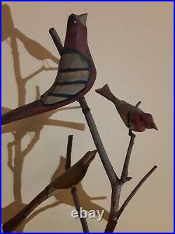 Daniel Strawser Hand Carved Pennsylvania Folk Art Bird Tree c. 1984