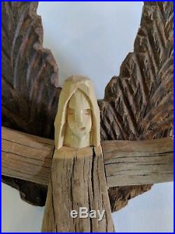 David Alvarez Angel Drift Wood Carved Sculpture Signed