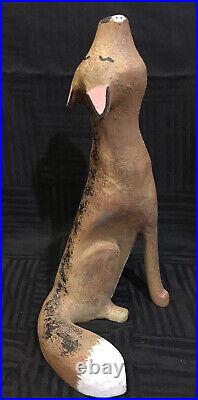 David Alvarez Howling Coyote Wood Carved Folk Sculpture Figurine Signed 12 3/4