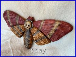 Death's-head hawk moth hand carved wood sculpture Death's-head hawk moth hand carved wood sculpture