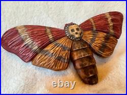 Death's-head hawk moth hand carved wood sculpture Death's-head hawk moth hand carved wood sculpture