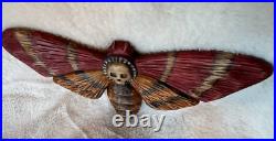 Death's-head hawk moth hand carved wood sculpture Death's-head hawk moth hand carved wood sculpture