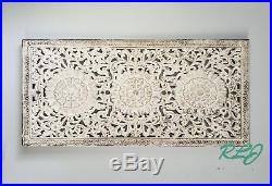 Decorative Distressed Rustic Floral White-Washed Carved Wood Wall Panel Plaque