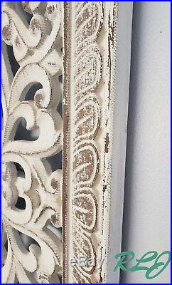 Decorative Distressed Rustic Floral White-Washed Carved Wood Wall Panel Plaque
