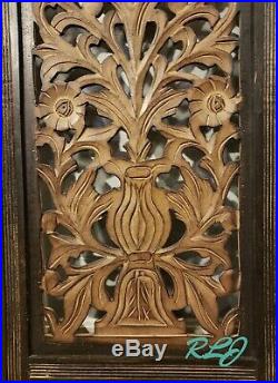 Decorative Rustic Balinese Bohemian Scrolling Carved Wood Wall Panel Home Decor