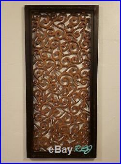 Decorative Rustic Scrolling Brown Carved Wood Wall Art Plaque Sculpture Decor