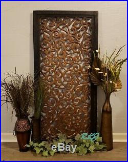 Decorative Rustic Scrolling Brown Carved Wood Wall Art Plaque Sculpture Decor