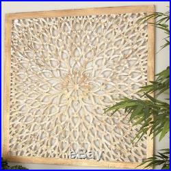 Decorative Square Wood Wall Art Large Rustic Panel Carved Scroll Sculpture 36