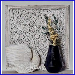 Decorative Tuscan Square Wood Carved Scroll Lacework Wall Art Panel Home Decor
