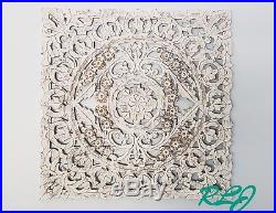 Decorative Tuscan White-Washed Square Rustic Carved Wood Wall Panel Home Decor