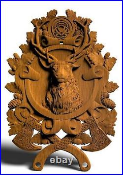 Deer Animals Ornament Wood Carved Plaque WALL HANGING ART WORK Hunting DECOR