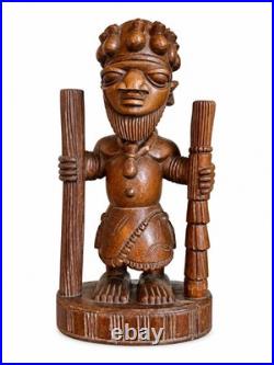 Dejo Fakeye Signed Nigerian Yoruba Carved Wood Figure 16.5 Babalawo Priest Art Dejo Fakeye Signed Nigerian Yoruba Carved Wood Figure 16.5 Babalawo Priest Art