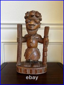 Dejo Fakeye Signed Nigerian Yoruba Carved Wood Figure 16.5 Babalawo Priest Art
