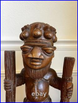 Dejo Fakeye Signed Nigerian Yoruba Carved Wood Figure 16.5 Babalawo Priest Art