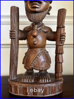 Dejo Fakeye Signed Nigerian Yoruba Carved Wood Figure 16.5 Babalawo Priest Art