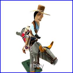Delbert Buck Navajo Folk Art Wood Carving-Cowboy Bucking Bull Rider-Signed Delbert Buck Navajo Folk Art Wood Carving-Cowboy Bucking Bull Rider-Signed