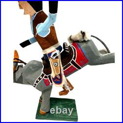 Delbert Buck Navajo Folk Art Wood Carving-Cowboy Bucking Bull Rider-Signed Delbert Buck Navajo Folk Art Wood Carving-Cowboy Bucking Bull Rider-Signed