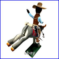 Delbert Buck Navajo Folk Art Wood Carving-Cowboy Bucking Bull Rider-Signed Delbert Buck Navajo Folk Art Wood Carving-Cowboy Bucking Bull Rider-Signed