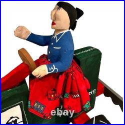 Delbert Buck Navajo Folk Art Wood Carving-Woman and John Deere Tractor-Signed