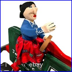 Delbert Buck Navajo Folk Art Wood Carving-Woman and John Deere Tractor-Signed