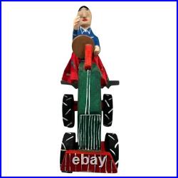 Delbert Buck Navajo Folk Art Wood Carving-Woman and John Deere Tractor-Signed