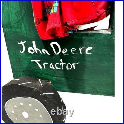 Delbert Buck Navajo Folk Art Wood Carving-Woman and John Deere Tractor-Signed
