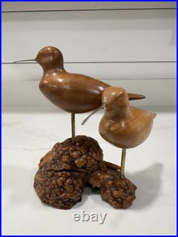 Dennis A. Danner Hand-Carved Wooden Shorebirds Sculpture- Vintage Coastal Decor Dennis A. Danner Hand-Carved Wooden Shorebirds Sculpture- Vintage Coastal Decor